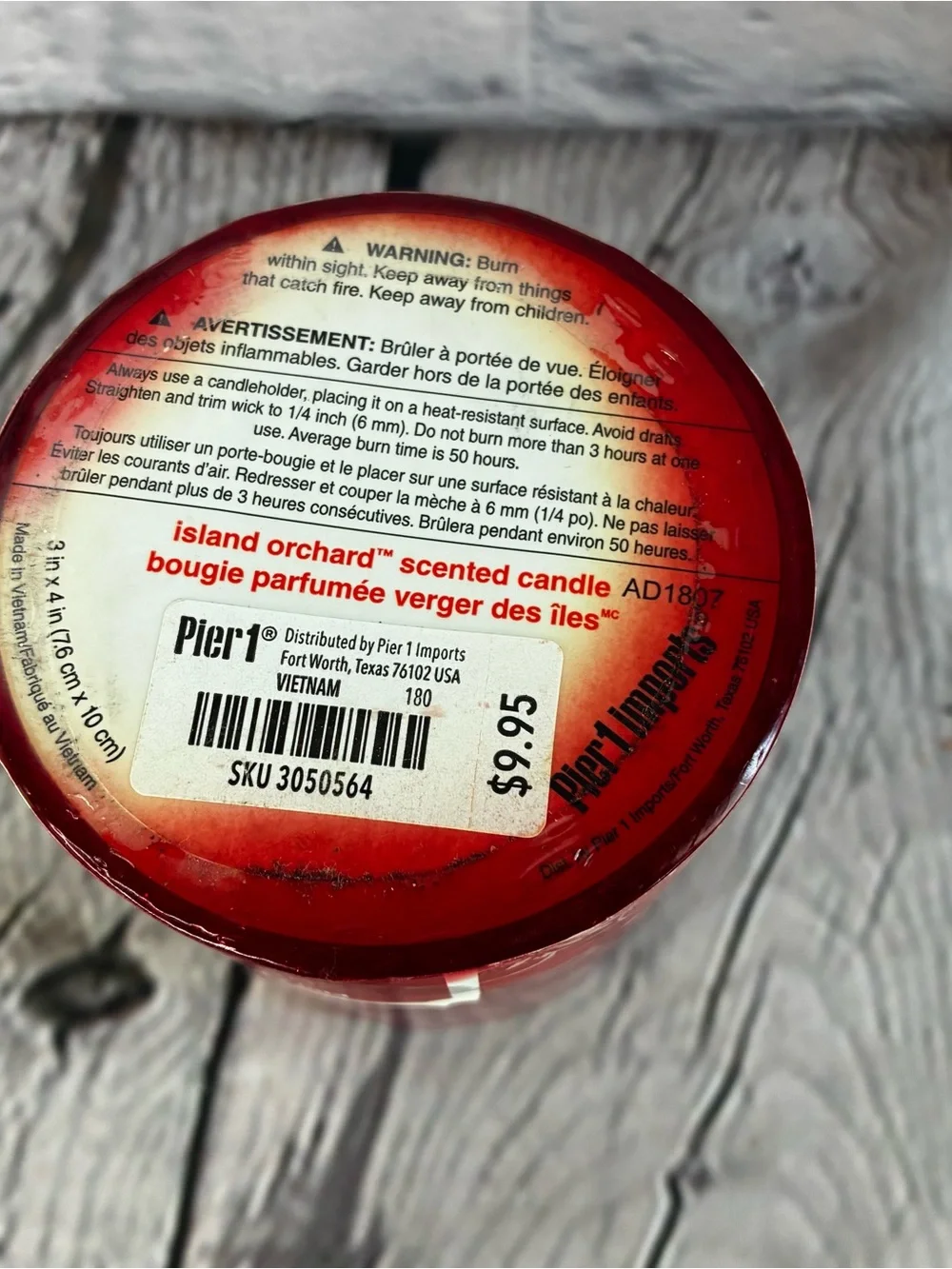 New Vtg Deadstock Pier 1 Imports Island Orchard 3x4 Red Pillar Candle Rare HTF